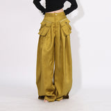 Zingj 2024 Stylish Wide-Leg Pants Pleated Zip Pocket Design Straight Casual