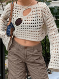 Hollow Out Long Sleeve Knit Crop Top- Outfit