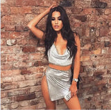 Bling Metal body chain Rhinestone summer dress women Luxury party Glitter Night club Backless diamond Mini dresses