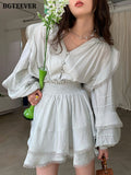 Vintage Ladies 2 Pieces Shorts Set V-neck Puff Sleeve Blouses &amp; Ruffles Elastic Waist Shorts 2022 Women Summer
