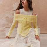 Zingj And Winter New Big Lapel Design One Word Shoulder Side Slit Knit Sweater Female