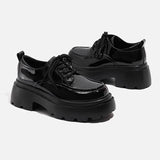 Zingj Ace Small Leather Shoes Female British Platform Black High Heel Height Autumn Winter Work Shoelaces Heel Round