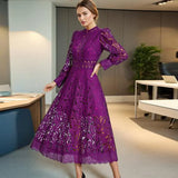 Design Heavy Industry Embroidery A-Word Dress 2025 Summer New Fashion Elegant Hollow Bubble Sleeve Dress