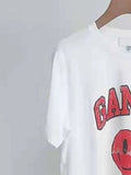 vintage chic smiley print T-shirt women 2022 summer short sleeve round neck cotton cozy tees casual tops female