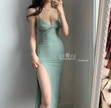 Top Sexy Green Fresh Sweet cross bow Fold Strapless Split Solid Color Vest Tank Maxi Party Dress Dresses