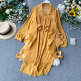Zingj Shirt Female Designer Feel Minority Pleated Lotus Leaf Ribbon Loose Medium And Long Style Chiffon Dress