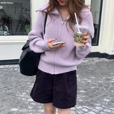 Zingj Lazy Wind Big Lapel Cardigan Zipper Jacket Women's Autumn And Winter New Wide Soft Waxy Sweater Top-Outfit