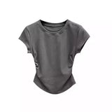 Zingj Girl Pure Want To Accept Waist T-Shirt Short Sleeve Female 2024 Summer New Solid Color Bottom Cover Slim Short Jacket