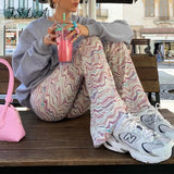 Tie Dye Print Long Pants Women Casual Wide Leg Summer Spring 2021 Fashion Loose High Waist Vintage