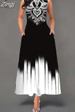 Boho Long Dresses Women Elegant Sleeveless Casual Floral Print Beach Party Maxi