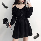 Party Black Women Grunge Dress Gothic 4XL Lace Autumn High Waist Robe Femme Off Shoulder Long Sleeve Harajuku Mini