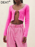 Fashion Women's Knitted Cardigan O-neck Slim Mental Buckle Long Sleeve Solid Color Short Sweater Spring 2023 New
