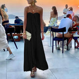 Off Shoulder Party Long Dress Fashion Women Satin Swing Loose Dress 2022 Chic Boho Sleeveless Chest Wrap Beach