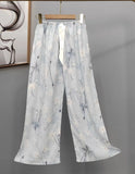 High-End Cotton Pyjamas Ladies Summer Thin Artificial Silk Home Leisure Long Trousers Straight Can Be Worn