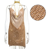 Bling Metal body chain Rhinestone summer dress women Luxury party Glitter Night club Backless diamond Mini dresses