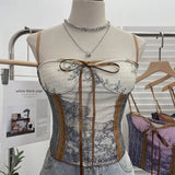 Vintage Ink Painting Niche Hottie Sling Vest With Chest Cushion Short Tie Tector-Meared Blouse Woman