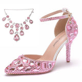 Tuxedo Diamond Wedding Shoes 9 Fine Heel Pointed Sandals Luxury Water Drill Wedding Shoes