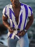 Mens Shirt Summer Streetwear Casual Short Sleeve Turn-down Collar Button Shirts Men Vintage Striped Print Cardigan