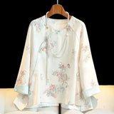 Chinese Jacquard Shirt Women's Summer Dress New Retro Style Round Collar Leisure Light Country Wind Plate Button Sweet Blouse