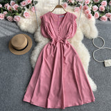 Zingj Fly Sleeve Dress Women's Summer New Design Sense V Collar Waist Show Thin Temperament Big Place French Fairy