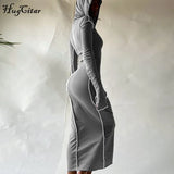 Long Sleeve Hooded Patchwork Skinny Maxi Dress Autumn Winter Women Fashion Streetwear Casual