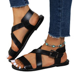 Zingj Sandals Female Summer 2023 New Round-Head Solid Color One-Line Buckle To Wear Plus-Size Women's