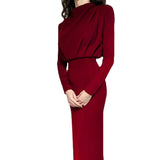 Model Autumn Fashion Temperament Waist-controlled Solid Color Long Sleeve