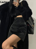 Spring Summer Black Brown Faux Leather Mini Skirt Women High Waist A Line Short Luxury Designer Asymmetric Clothes