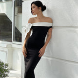 Black Ribbon Off-shoulder Maxi Dress- Outfit