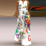 Retro Printed Digital Printing Long Collar Sleeveless Pocket Summer Sexy