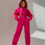 Leisure Women's Hooded Jumpsuit One-piece Suit High Waist Sets for Fitness Running Leggings Sportswear Gym