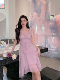 French Style Women Elegent Party Midi Ruffles Dress Female Fashion Holiday Clothes