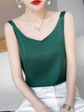 New Women's Suspender Silk Vest Bottoming Shirt Temperament All-Match Solid Color Outer Wear Wide Shoulder Strap