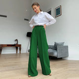 Women's Office Pants Spring Fashion Casual Loose Floor Length Ladies Blue Trousers High Waist Wide Leg Pants for