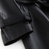 Autumn Long Black Leather Trench Coat for Women Long Sleeve Belt Lapel Luxury Spring British Style Outerwear
