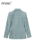 Women Fashion Tweed Blazer Jacket Double Breasted 2022 New Elegant Female Long Sleeve Chic Vintage