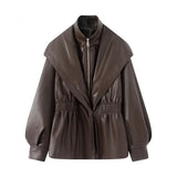 Summer New Fashion Temperament Fake Two Long Lantern Sleeve PU Leather Coat