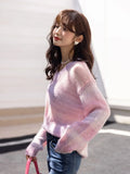 Fashion Sweater Women 2022 Autumn Korean Fashion Loose Solid Vneck Pullover Hollow Out Casual Knitted Tops