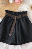 Women Casual High Waist Loose Cotton Short Pants 2023 Summer Elegant Sweet Girls All-Match Wide Leg Shorts With Belt
