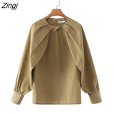 Women Vintage French Style Press Pleat Design Solid Smock Blouses Female Back Zipper Casual Shirt Chic Blusas Tops