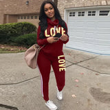 Piece Set Women Outfit LOVE Letter Print High Neck Hoodies Sweatshirt Pants Tracksuit 2020 Plus Size Streetwear Casual