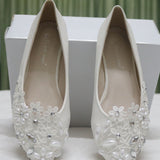 Flat-Bottomed Tip Diamond Lace Wedding Shoes Bridal Shoes Dancing Bridesmaid Shoes Comfortable Flat Heel Single