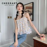 Glitter Polka Dot Backless Crop Cami Top Women Ruched Kawaii Cute Spaghetti Strap Tanks Camis Summer Korean