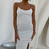 Women's Dresses Chain Strapless Sleeveless Basic Split Knee-Length Bodycon 2022 Summer Sexy Young Style Party Club