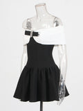 Fashion Temperament Dress Women 2025 Spring New Word Shoulder Black And White Colliding Design Design Sense Short