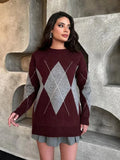Burgundy Round Neck Knitted Sweater- Outfit