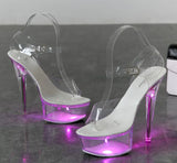 Light Up Glowing Shoes Woman Luminous Clear Sandals Women Platform Shoes Clear High Heel Transparent Stripper Wedding