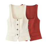 Decoration Collar Low-Breast Vest Vest 2025 Summer Temperament Flipped To Repair Short Coat