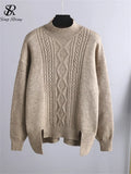 Winter Women Sweater Suits Thick Turtleneck Loose Sweater+ Wide Leg Long Pants Female Knitted Warm Two Pieces