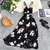 Women Floral Print Long Dress New Summer Sexy V-neck Backless Dresses Female Elegant Bohemian Party Maxi Dress